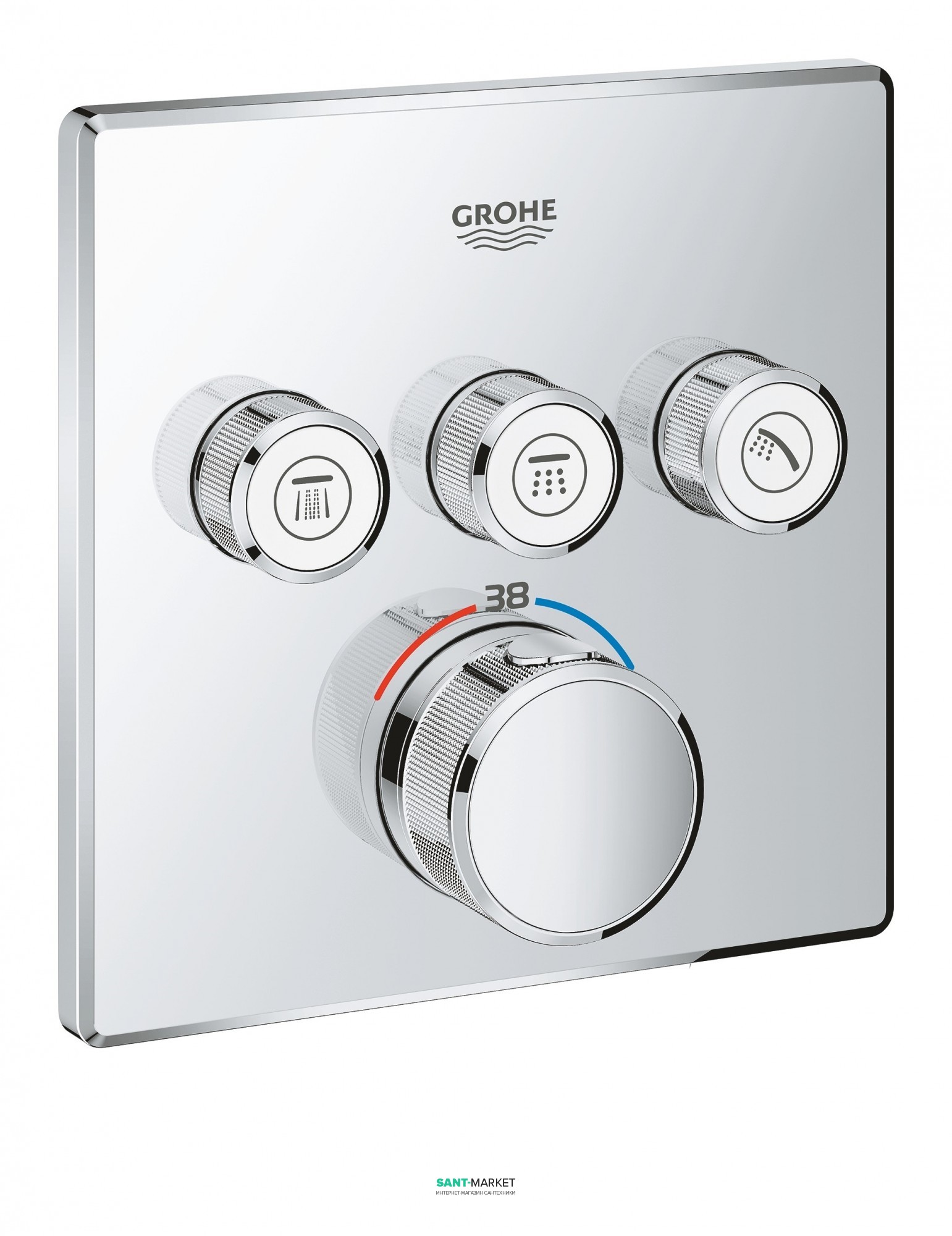 Внешняя панель термостата Grohe Grohtherm SmartControl на 3 выхода хром 29126000