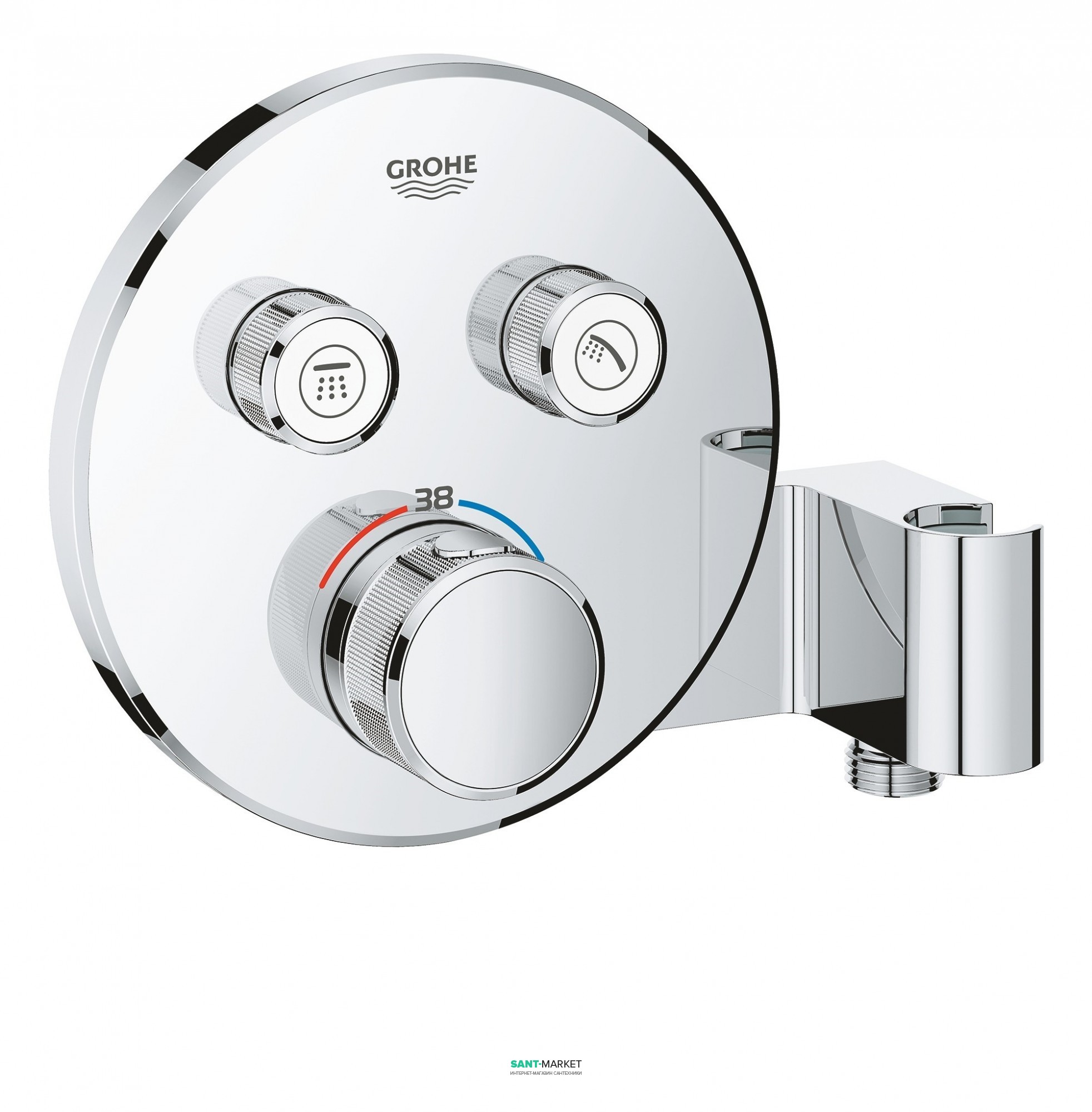 Зовнішня частина термостата Grohe Grohtherm SmartControl на 2 виходи з вбудованим утримувачем ручного душа хром 29120000