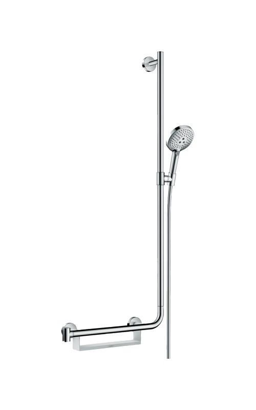 Душовий гарнітур зі штангою правобічний Hansgrohe колекція Raindance Select S 3jet 120 мм хром / білий 26326400