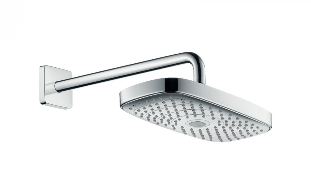 Верхний душ с тропическим душем Hansgrohe коллекция Raindance Select Е EcoSmart 300 2jet хром/белый 26609400