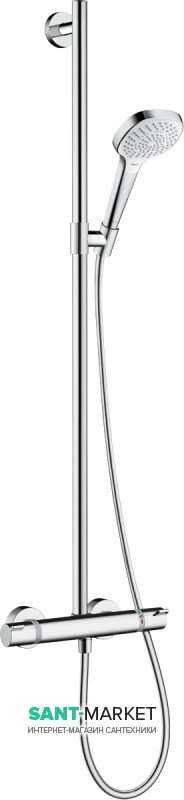 Душовий гарнітур зі штангою Hansgrohe Croma Select E SemiPipe Multi EcoSmart 0.9 м з термостатом хром / білий 27259400