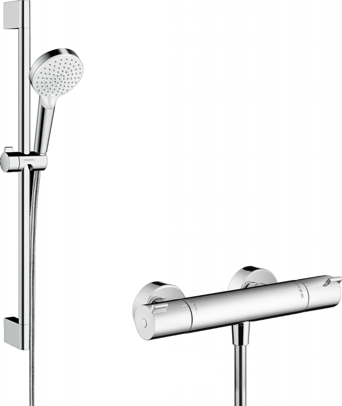 Душовий гарнітур зі штангою Hansgrohe колекція Crometta Vario 0.65 м з термостатом хром / білий 27812400