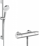 Душевой гарнитур со штангой Hansgrohe коллекция Crometta Vario 0.65 м с термостатом хром/белый 27812400