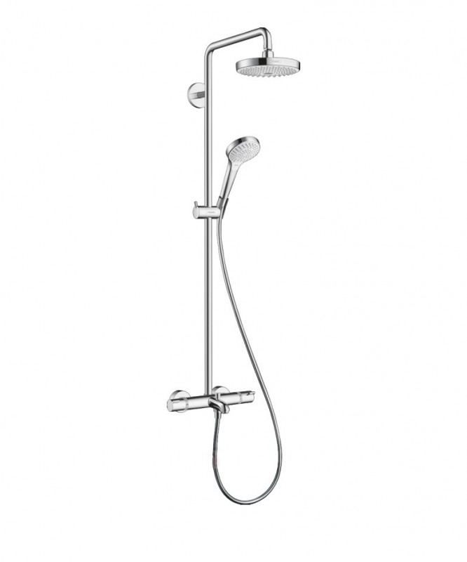 Душова система Hansgrohe колекція Crometta S Showerpipe 180 2jet з термостатом для ванни хром / білий 27351400
