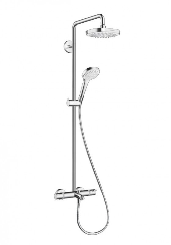 Душевая система Hansgrohe коллекция Crometta E Showerpipe 180 2jet с термостатом для ванны хром/белый 27352400