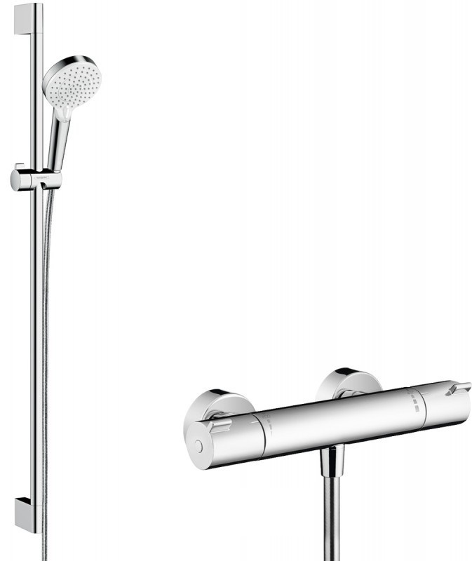 Душовий гарнітур зі штангою Hansgrohe колекція Crometta Vario 0.9 м з термостатом хром / білий 27813400