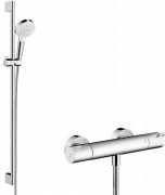 Душевой гарнитур со штангой Hansgrohe коллекция Crometta Vario 0.9 м с термостатом хром/белый 27813400