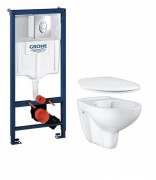 Набор 4 в 1 Grohe Bau Ceramic: подвесной унитаз с сиденьем и крышкой + система инсталляции с панелью смыва 39427CB0