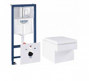 Набор 4 в 1 Grohe Cube Ceramic: подвесной унитаз с сиденьем и крышкой + система инсталляции с панелью смыва 39244CB0