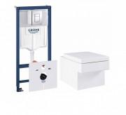Набор 4 в 1 Grohe Cube Ceramic: подвесной унитаз с сиденьем и крышкой + система инсталляции с панелью смыва 39244CB0