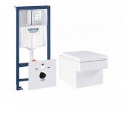 Набір 4 в 1 Grohe Cube Ceramic: підвісний унітаз з сидінням і кришкою + система інсталяції з панеллю змиву 39244CB0