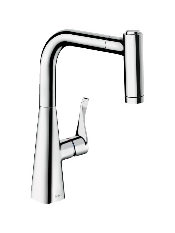 Смеситель для кухни с выдвижной лейкой однорычажный Hansgrohe коллекция Metris хром 14834000