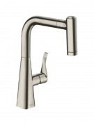 Смеситель для кухни с выдвижной лейкой однорычажный Hansgrohe коллекция Metris сталь 14834800