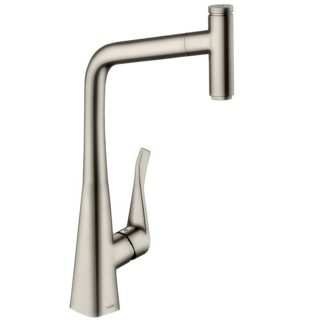 Смеситель для кухни с выдвижной лейкой однорычажный Hansgrohe коллекция Metris Select сталь 14884800