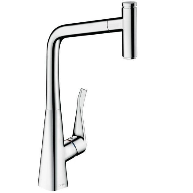 Змішувач для кухні з висувною лійкою одноважільний Hansgrohe колекція Metris Select хром 14884000