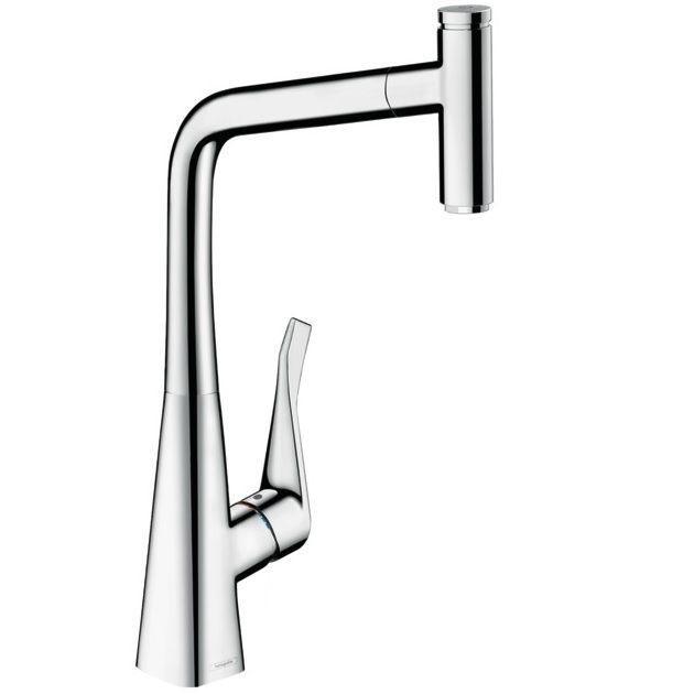 Змішувач для кухні з висувною лійкою одноважільний Hansgrohe колекція Metris Select хром 14884000