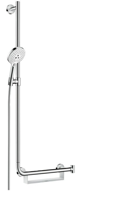 Душовий гарнітур зі штангою лівобічний Hansgrohe колекція Raindance Select S EcoSmart 3jet 120 мм хром / білий 26325400