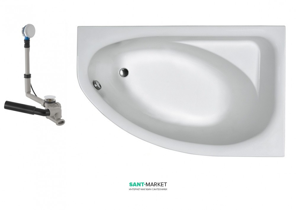 Ванна акриловая асимметричная Kolo коллекция Spring 170х100х46.5 + Ножки SN7 + Сифон Geberit правосторонняя XWA307000G