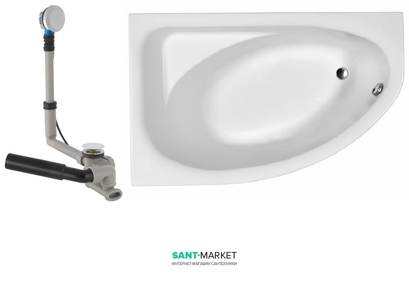 Ванна акрилова асиметрична Kolo колекція Spring 160х100х46.5 + Ніжки SN7 + Сифон Geberit левосторонняя XWA306100G