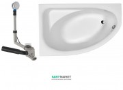 Ванна акриловая асимметричная Kolo коллекция Spring 160х100х46.5 + Ножки SN7 + Сифон Geberit левосторонняя XWA306100G