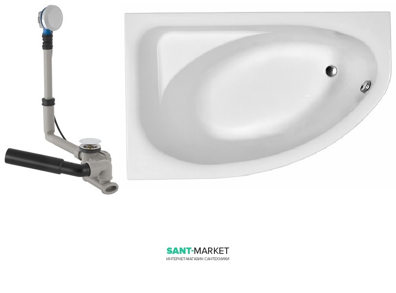 Ванна акриловая асимметричная Kolo коллекция Spring 170х100х46.5 + Ножки SN7 + Сифон Geberit левосторонняя XWA307100G