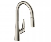 Змішувач для кухні з висувною лійкою одноважільний Hansgrohe колекція Talis S нержавіюча сталь 72813800