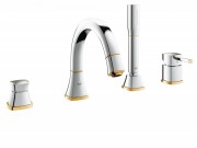 Змішувач одинважільний на борт ванни з душем Grohe Grandera хром / золото 19936IG0