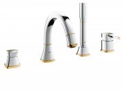 Смеситель однорычажный на борт ванны с душем Grohe Grandera хром/золото 19936IG0