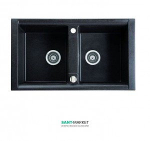 Мойка для кухни прямоугольная Marmorin Profir врезная 2 чаши  искусственный камень черный 160 203 002