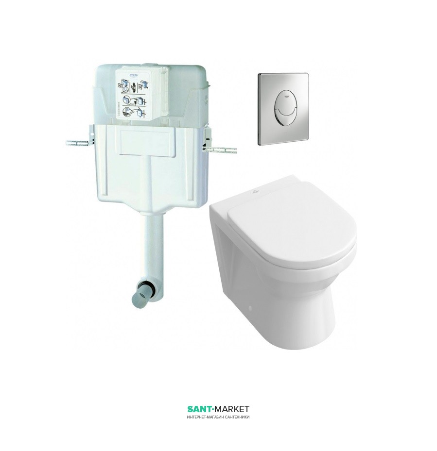 Унитаз напольный приставной Villeroy&Boch Omnia Architectura + Сиденье + Набор Бачок Grohe с клавишей 38665676