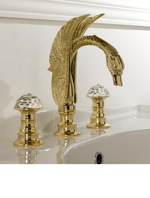 Смеситель для раковины двухрычажный Treemme Cigno с донным клапаном золото 7116 DD