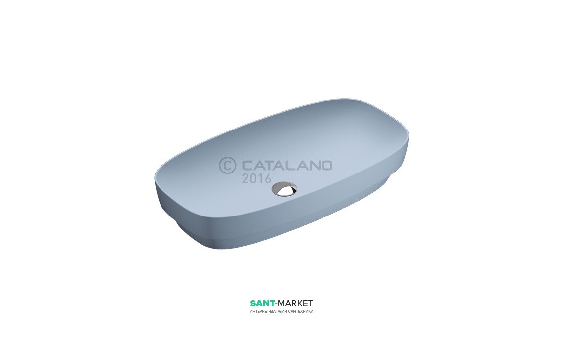 Раковина для ванной настольная или полувстраиваемая Catalano Green LUX  75х40 см без отв. под смеситель голубая матовая 175AGRLXAS