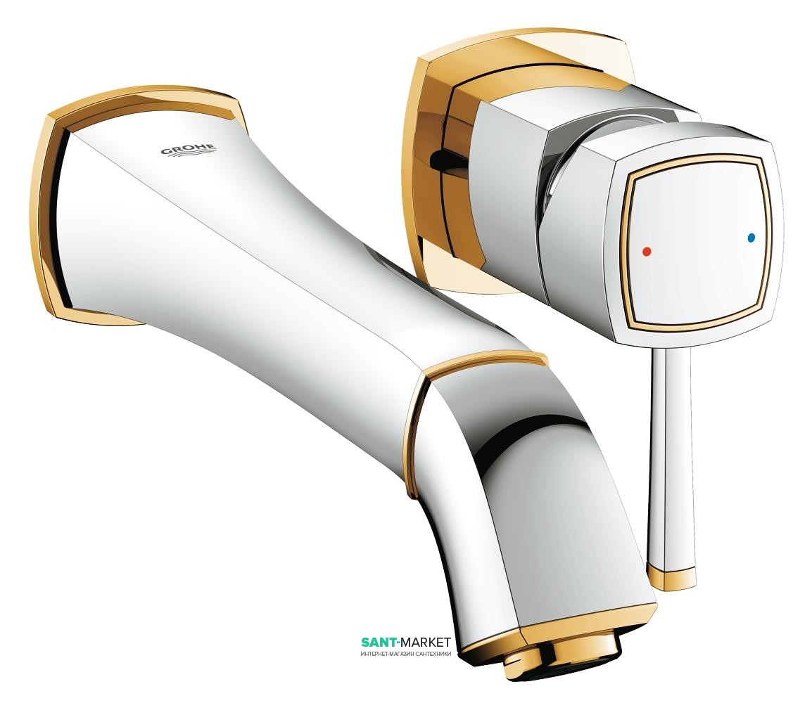 Змішувач для раковини одноважеля настінний Grohe Grandera (винос 234 мм) хром / золото 19930IG0