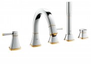 Смеситель двухвентильный на борт ванны Grohe Grandera с душевым гарнитуром хром/золото 19919IG0