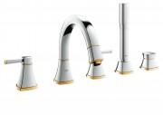 Смеситель двухвентильный на борт ванны Grohe Grandera с душевым гарнитуром хром/золото 19919IG0
