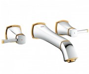 Смеситель для раковины двухвентильный настенный скрытый Grohe Grandera на 3 отверстия (вынос 234 мм) хром/золото 20415IG0