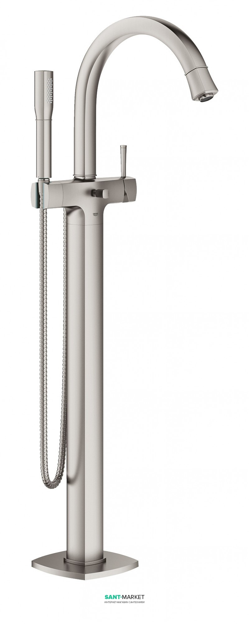 Смеситель однорычажный напольный (отдельностоящий) Grohe Grandera с душевым гарнитуром матовый графит 23318AL0