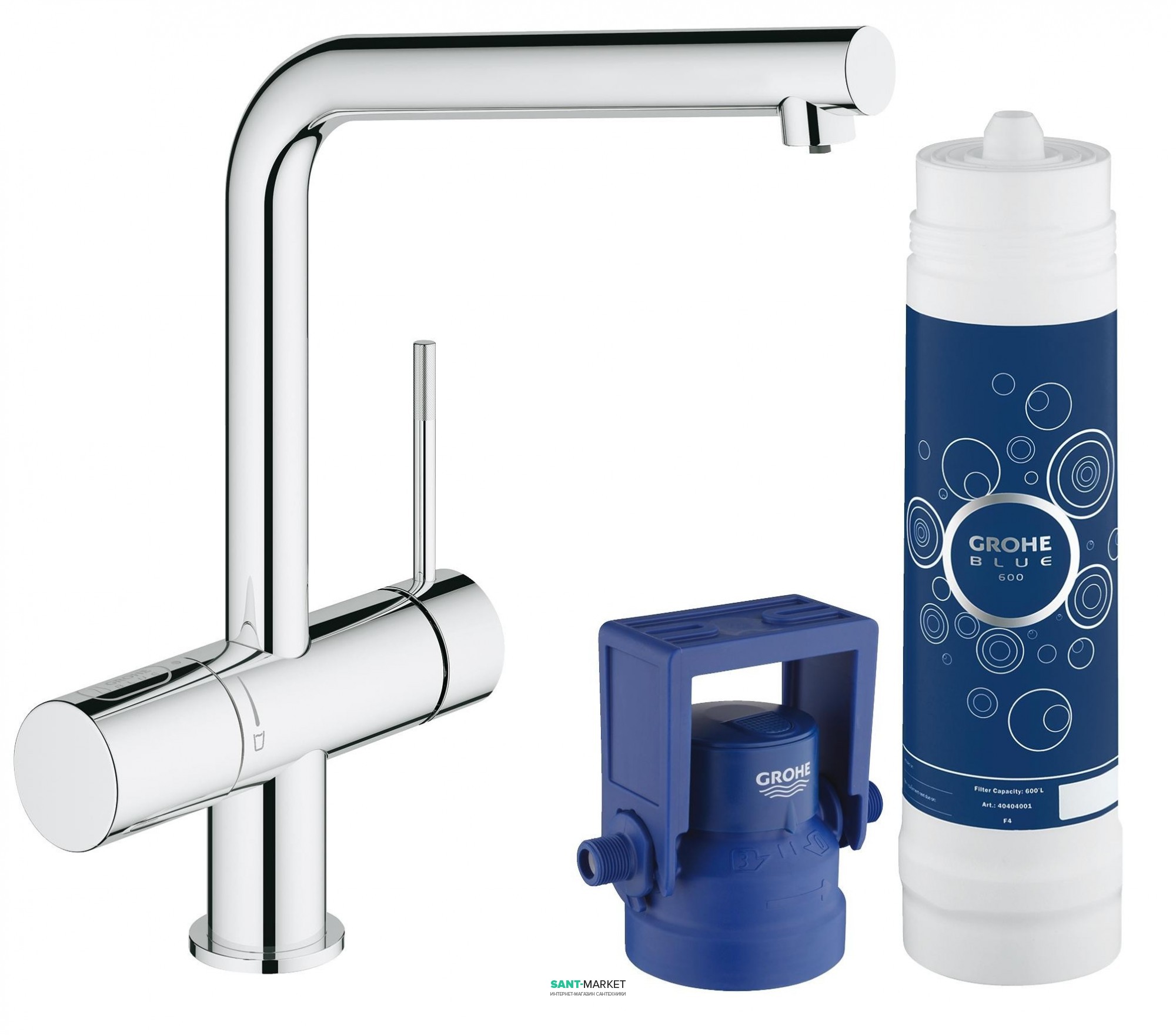 Набір змішувач для кухні з фільтром Grohe Blue Minta New Pure з набором для підключення хром 31345002