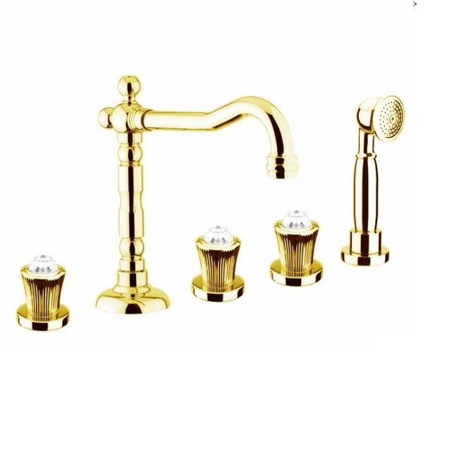 Смеситель на борт ванны на 5 отверстий Fiore VENERE SKY золото/Swarovski 13OO0607