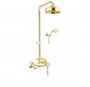 Змішувач для душу з верхньої лійкою ручним душем шлангом і утримувачем Fiore VENERE SKY золото / Swarovski 13OO0620