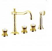 Смеситель на борт ванны на 5 отверстий Fiore VENERE SKY золото/Swarovski 13OO0607