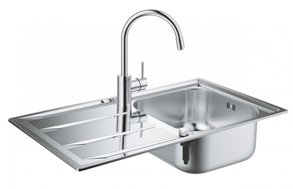 Мойка для кухни прямоугольная Grohe K400 крыло слева  врезная  нержавеющая сталь со смесителем Concetto 31570SD0
