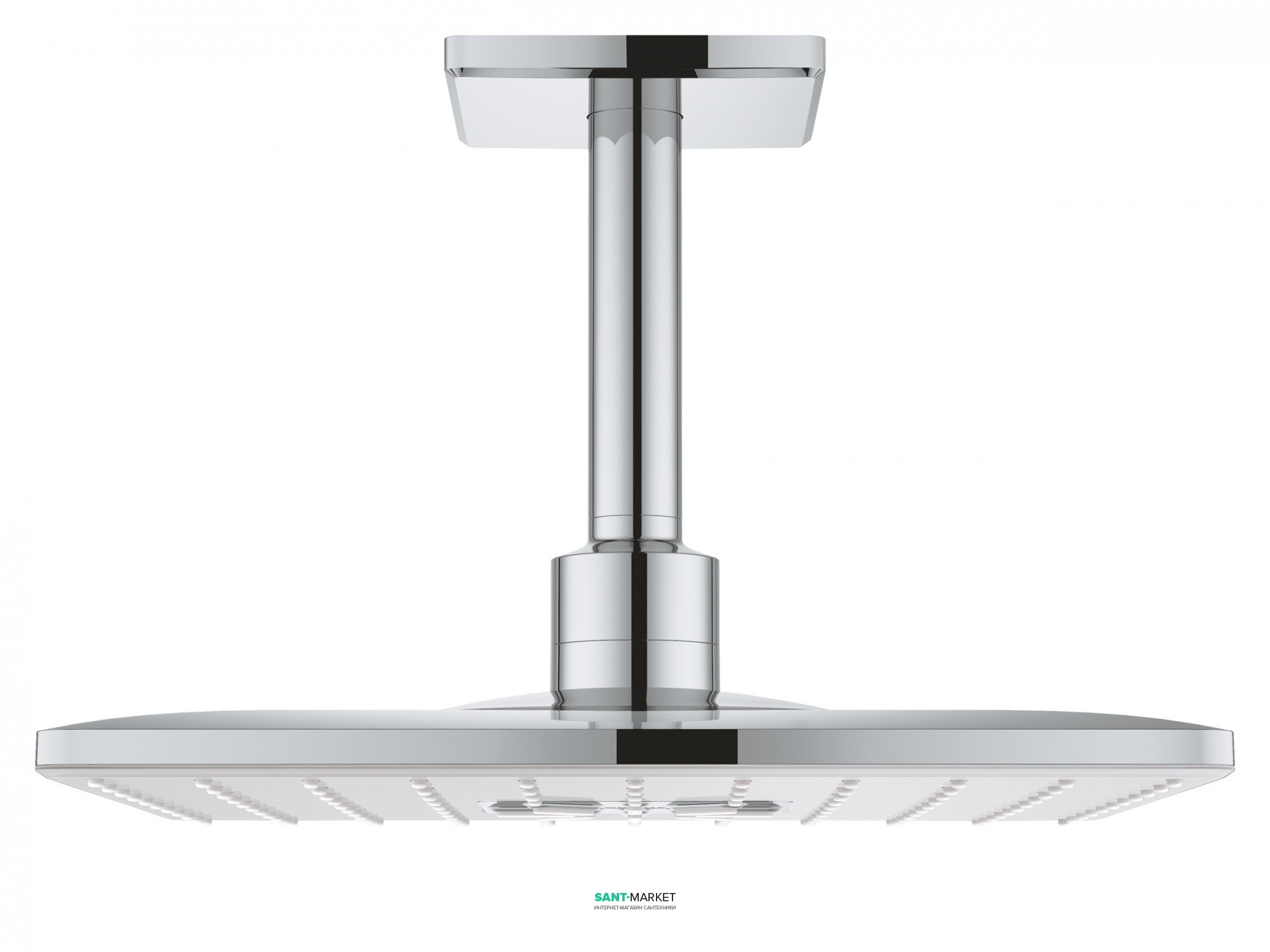 Потолочный душ Grohe Rainshower 310 SmartActive Cube с душевым кронштейном белая луна 26481LS0