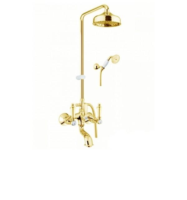 Змішувач для ванни з верхньої лійкою 20 см і ручним душем з шлангом і утримувачем Fiore GIOIELLI золото / Swarovski 08OO0615