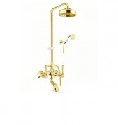 Смеситель для ванны с верхней лейкой 20 см и ручным душем с шлангом и держателем Fiore GIOIELLI золото/Swarovski 08OO0615