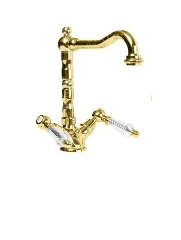 Змішувач для раковини високий на 1 отвір Fiore GIOIELLI золото / Swarovski 08OO0625