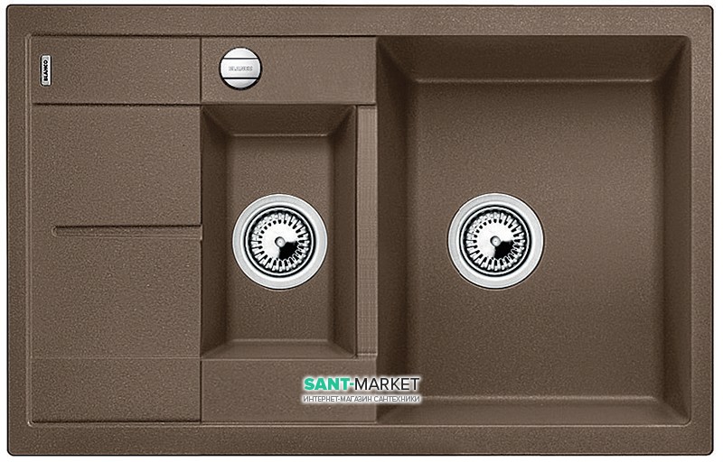 Мийка прямокутна для кухні BLANCO METRA 6 S COMPACT SILGRANIT врізна з клапаном-автоматом мускат 521891