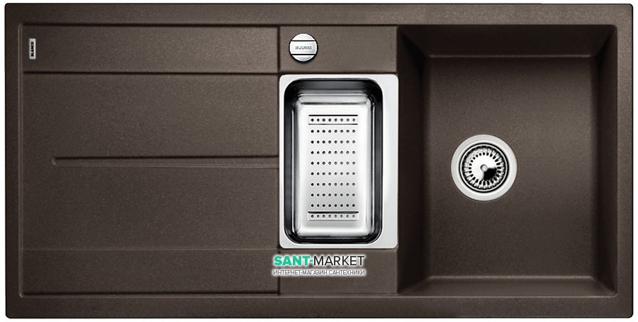 Мийка для кухні прямокутна BLANCO METRA 6 S SILGRANIT врізна з клапаном-автоматом кава 515045