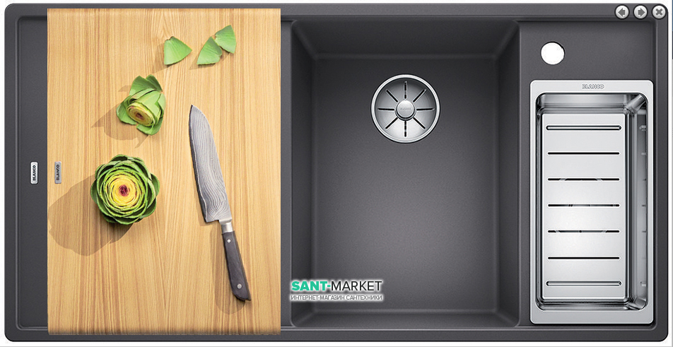 Мийка для кухні прямокутна BLANCO Axia III 6 S-F SILGRANIT® темна скеля 523484
