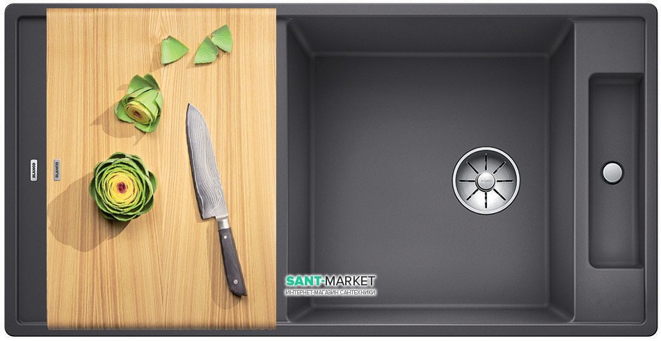 Мойка для кухни прямоугольная BLANCO Axia III XL 6 S-F SILGRANIT® темная скала 523521